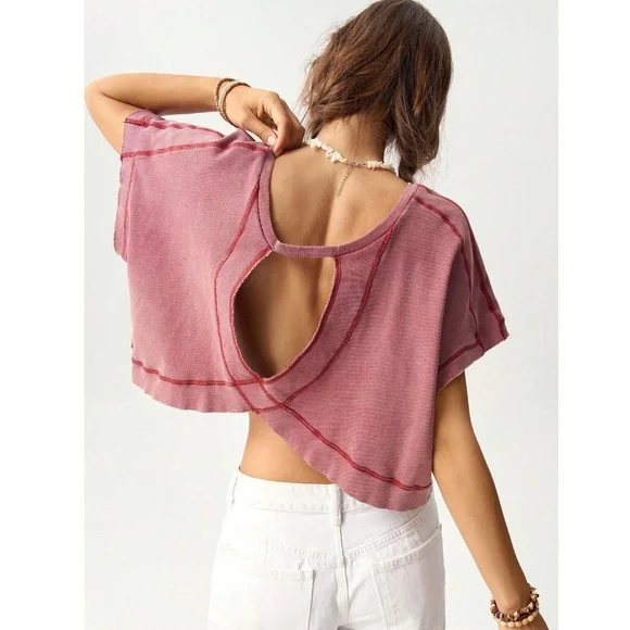 Redwood Cotton Oversized Cropped Muscle Tee Shirt Raw Hem and Inside Out Stitch - Picture 9 of 12